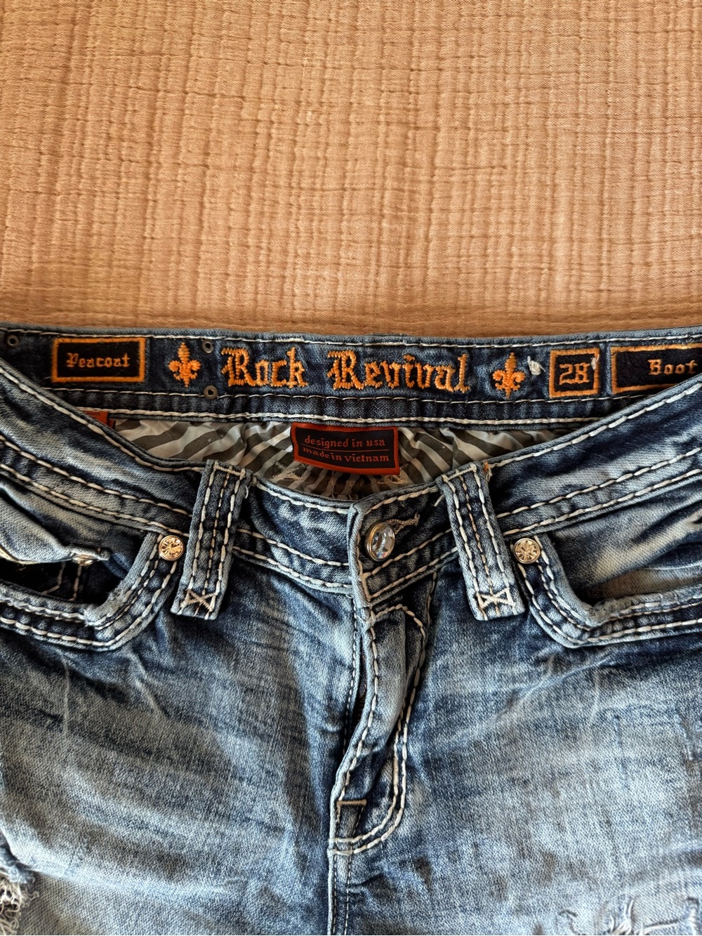 Rock Revival Distressed Light Blue Women's Jeans with Embroidered Waistband